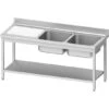 Plonge 2-bacs (D), 1400x600x850 Mm, Avec étagère Basse, à Monter -Materiel Horeca Magasin plonge 2 bacs d 1400x600x850 mm avec etagere basse a monter